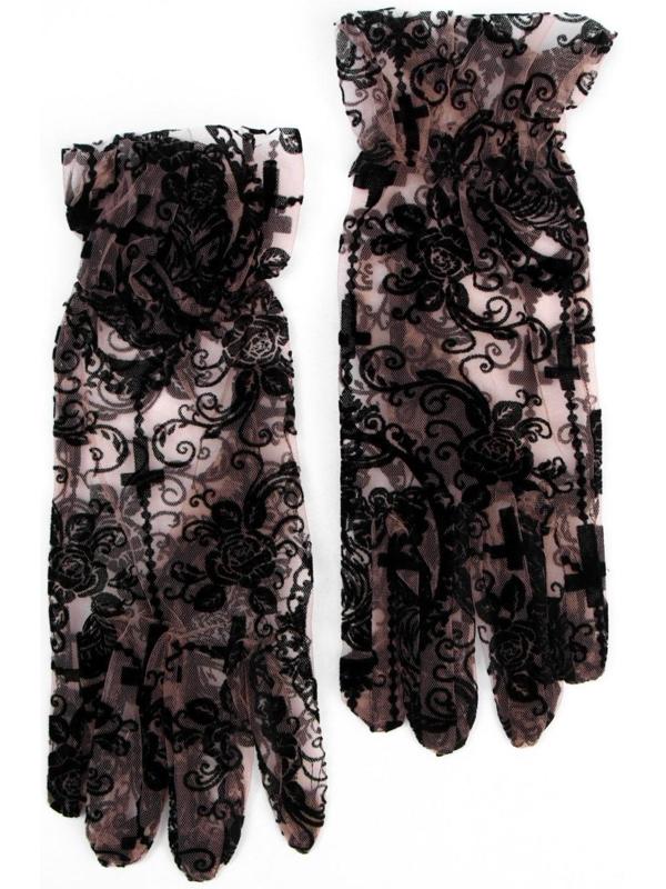 Карнавальные перчатки ажурные, цвет черный, короткие