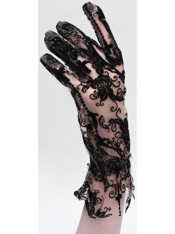 Карнавальные перчатки ажурные, цвет черный, короткие