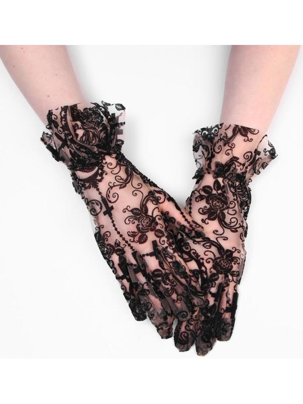 Карнавальные перчатки ажурные, цвет черный, короткие