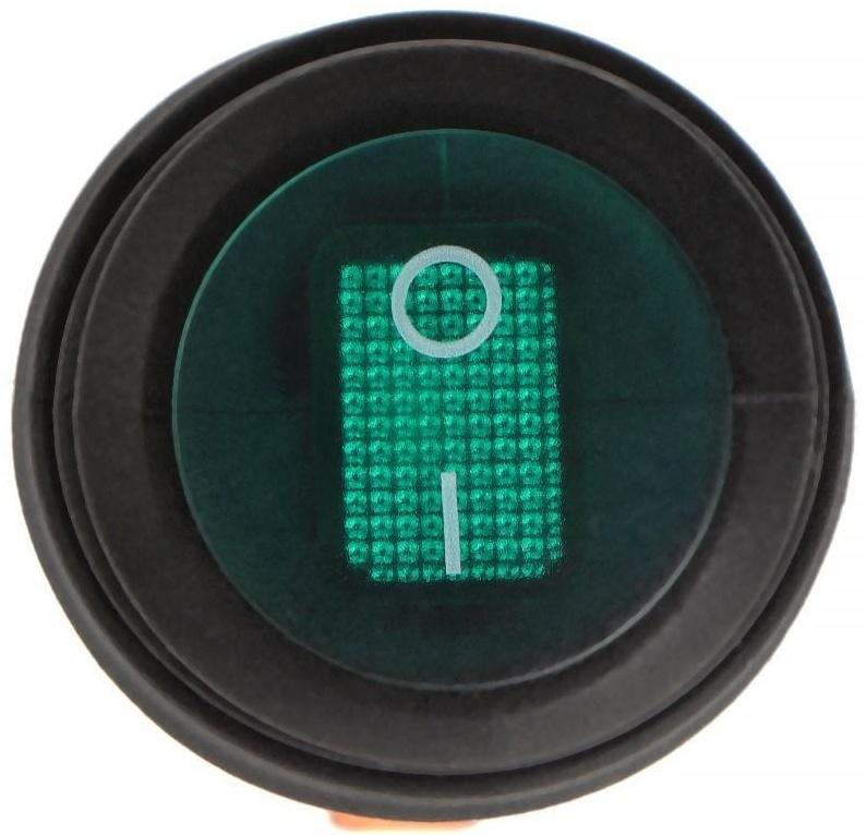 Переключатель влагозащищенный круглый зелёный с подсветкой, 250 В, 6 А, 3 контакта