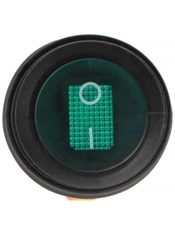 Переключатель влагозащищенный круглый зелёный с подсветкой, 250 В, 6 А, 3 контакта