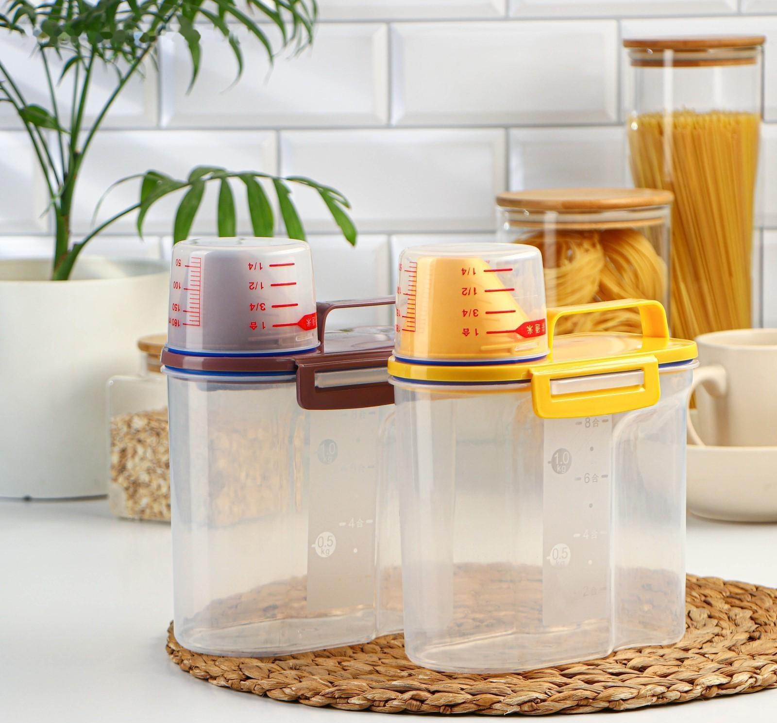 Контейнер пластиковый для хранения сыпучих продуктов с дозатором, 1 кг, 17×10,5×22 см, цвет прозрачный