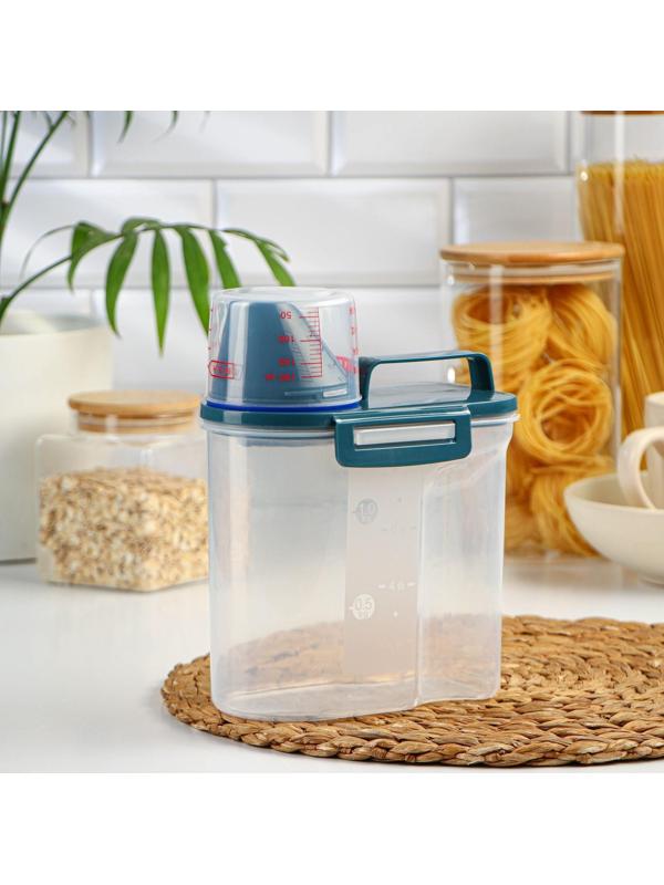 Контейнер пластиковый для хранения сыпучих продуктов с дозатором, 1 кг, 17×10,5×22 см, цвет прозрачный