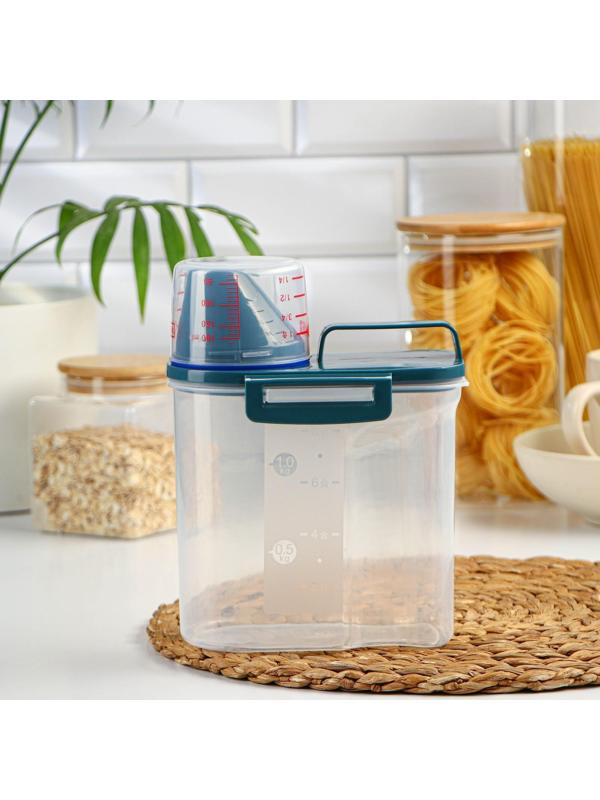 Контейнер пластиковый для хранения сыпучих продуктов с дозатором, 1 кг, 17×10,5×22 см, цвет прозрачный