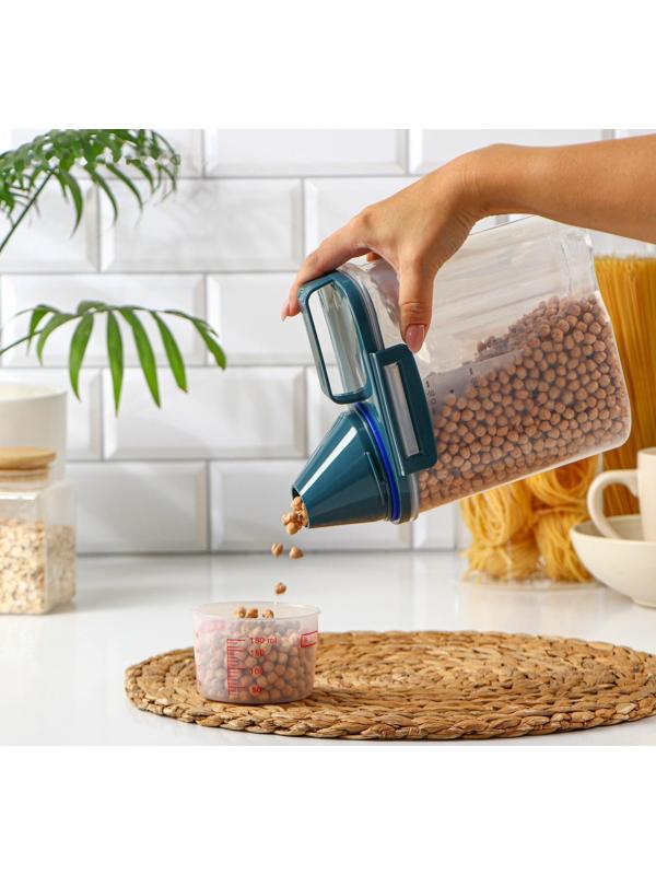 Контейнер пластиковый для хранения сыпучих продуктов с дозатором, 1 кг, 17×10,5×22 см, цвет прозрачный