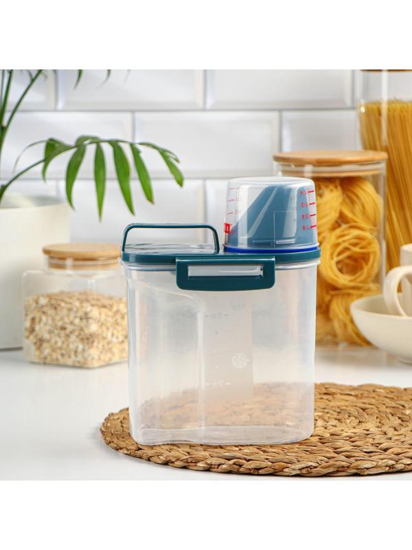 Контейнер пластиковый для хранения сыпучих продуктов с дозатором, 1 кг, 17×10,5×22 см, цвет прозрачный