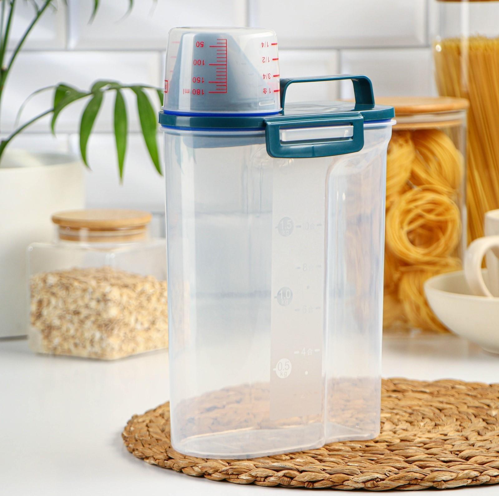 Контейнер пластиковый для хранения сыпучих продуктов с дозатором, 2 кг, 17×10,5×29 см, цвет прозрачный