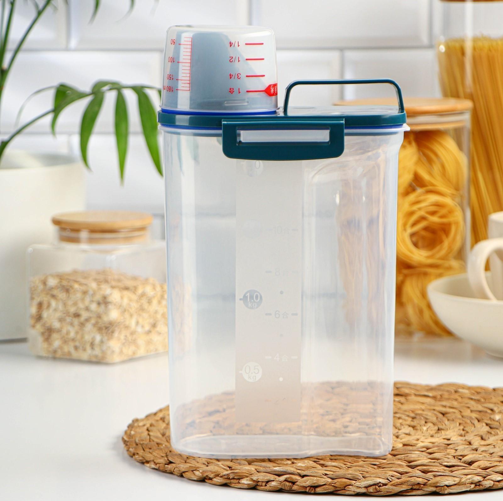 Контейнер пластиковый для хранения сыпучих продуктов с дозатором, 2 кг, 17×10,5×29 см, цвет прозрачный