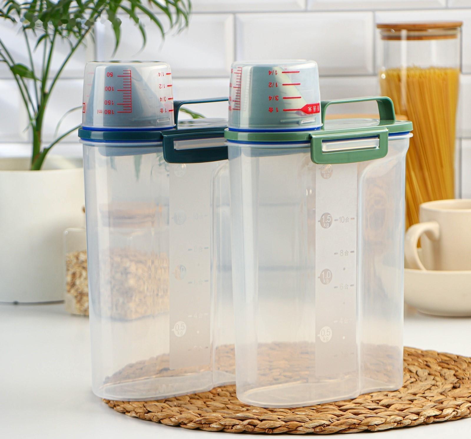 Контейнер пластиковый для хранения сыпучих продуктов с дозатором, 2 кг, 17×10,5×29 см, цвет прозрачный