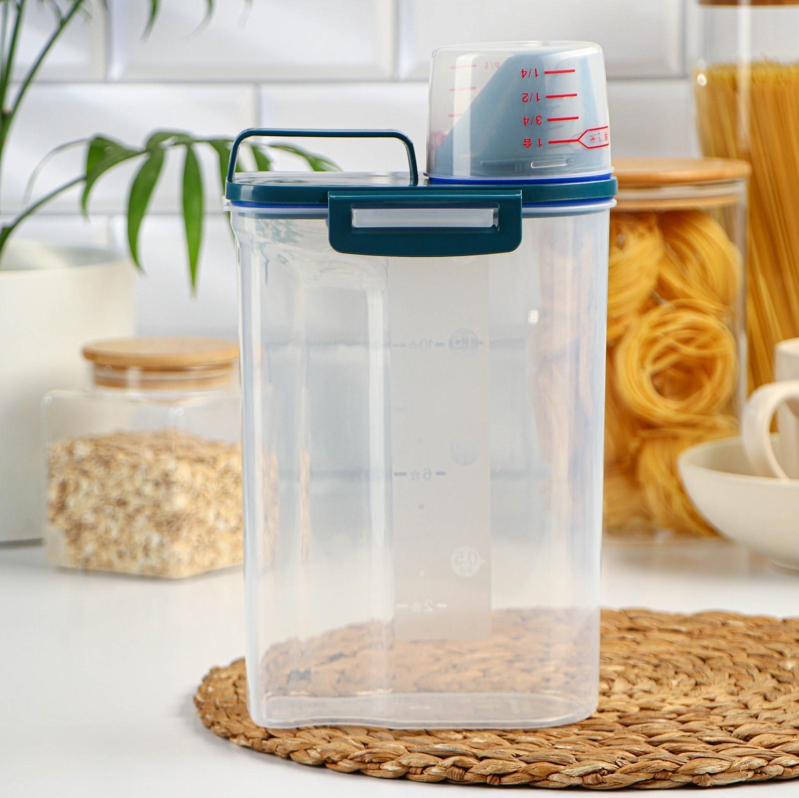 Контейнер пластиковый для хранения сыпучих продуктов с дозатором, 2 кг, 17×10,5×29 см, цвет прозрачный