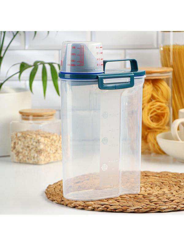 Контейнер пластиковый для хранения сыпучих продуктов с дозатором, 2 кг, 17×10,5×29 см, цвет прозрачный