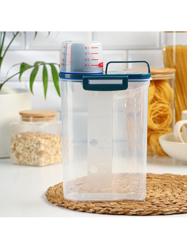 Контейнер пластиковый для хранения сыпучих продуктов с дозатором, 2 кг, 17×10,5×29 см, цвет прозрачный