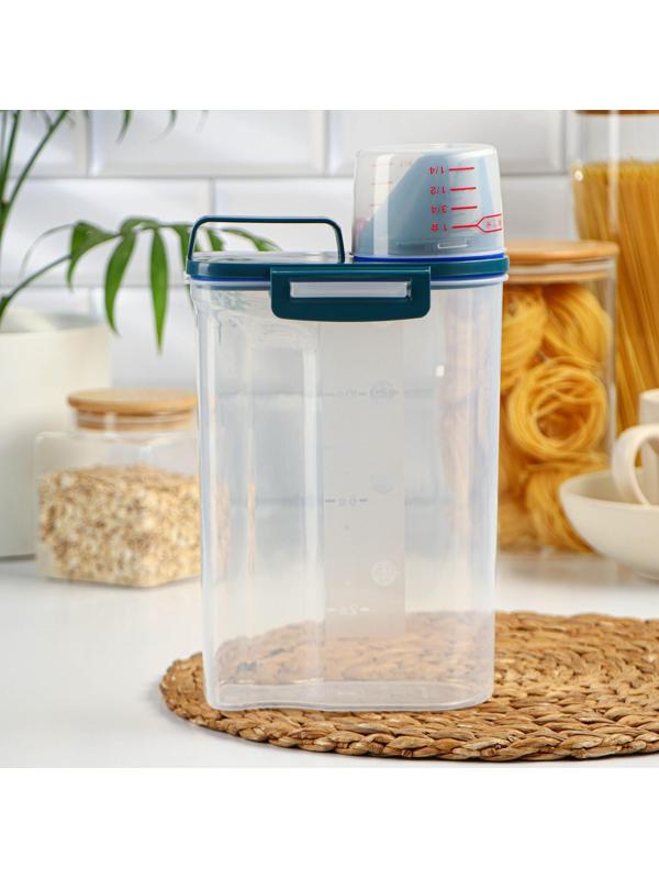 Контейнер пластиковый для хранения сыпучих продуктов с дозатором, 2 кг, 17×10,5×29 см, цвет прозрачный