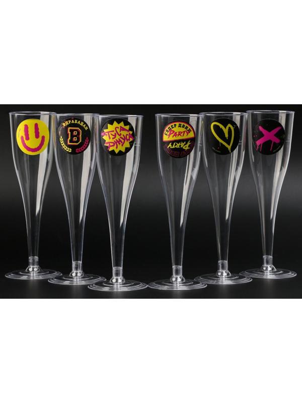 Набор бокалов для шампанского с наклейками шампанского 