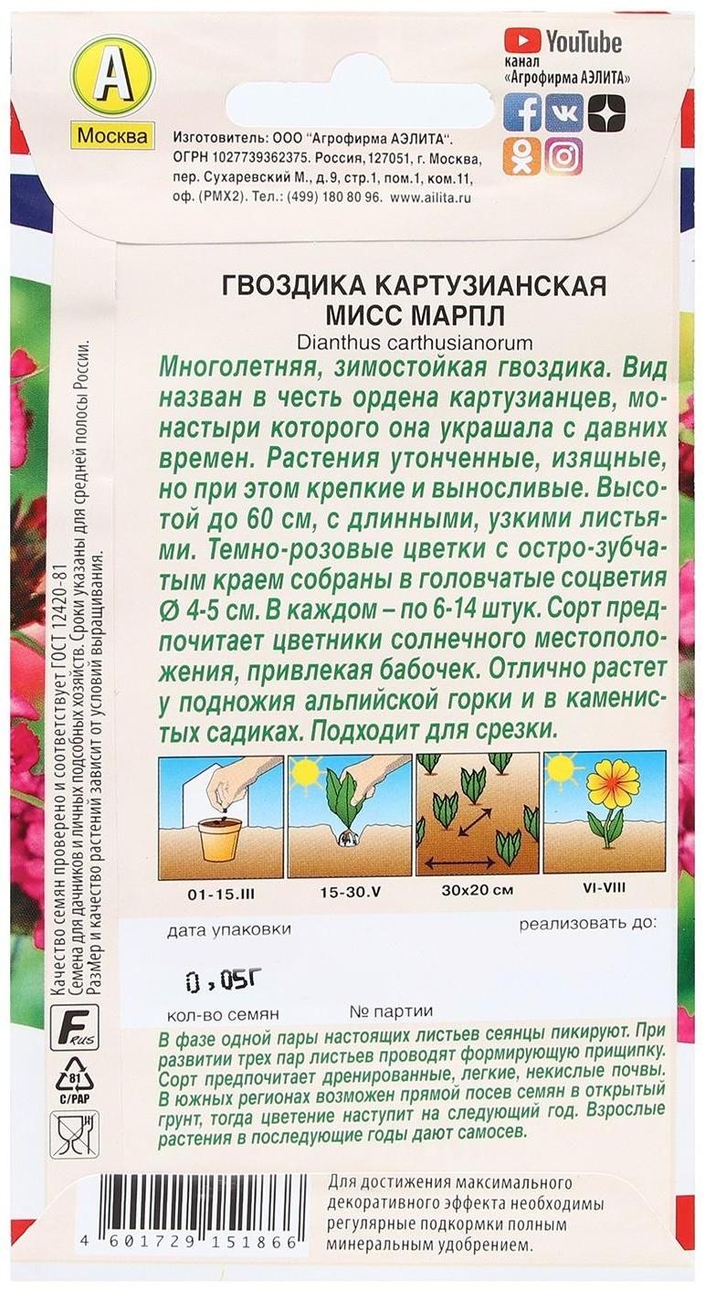 Семена Цветов Гвоздика картузианская 