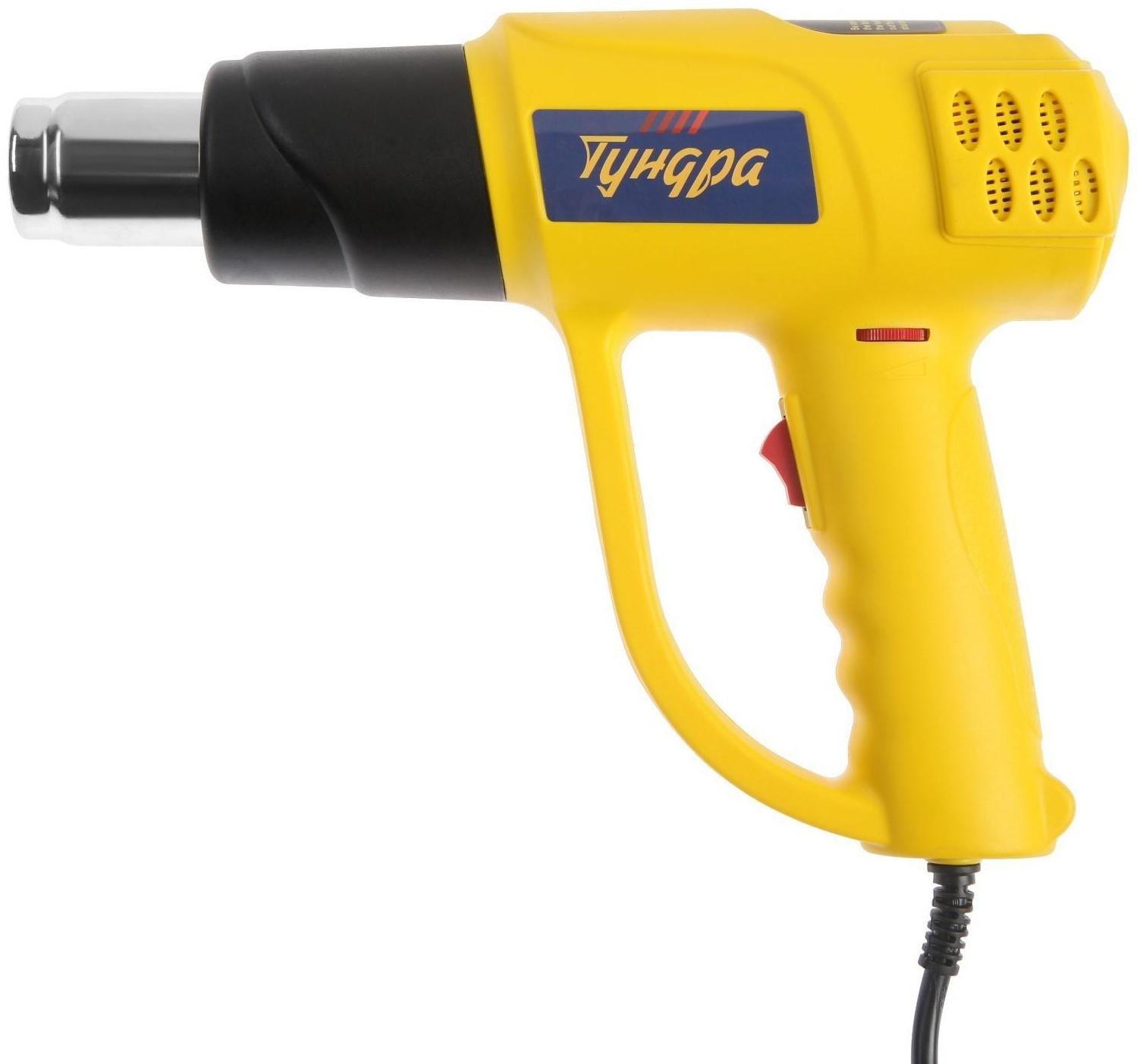 Строительный фен ТУНДРА, 2000 Вт, 250-500 л/мин, плавная регулировка 60-600 °С, ЖК-дисплей