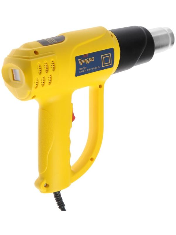 Строительный фен ТУНДРА, 2000 Вт, 250-500 л/мин, плавная регулировка 60-600 °С, ЖК-дисплей