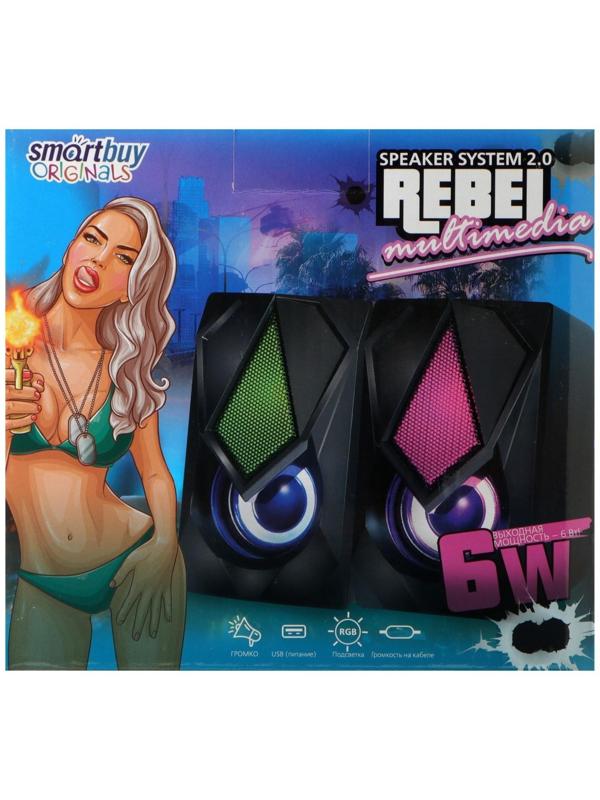 Компьютерные колонки 2.0 SmartBuy REBEL, 6 Вт, USB, подсветка, черные