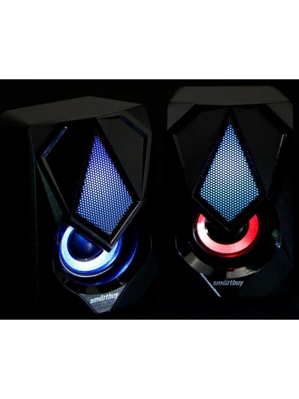 Компьютерные колонки 2.0 SmartBuy REBEL, 6 Вт, USB, подсветка, черные