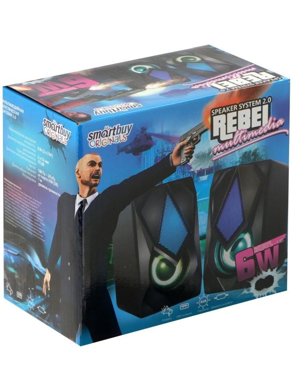 Компьютерные колонки 2.0 SmartBuy REBEL, 6 Вт, USB, подсветка, черные