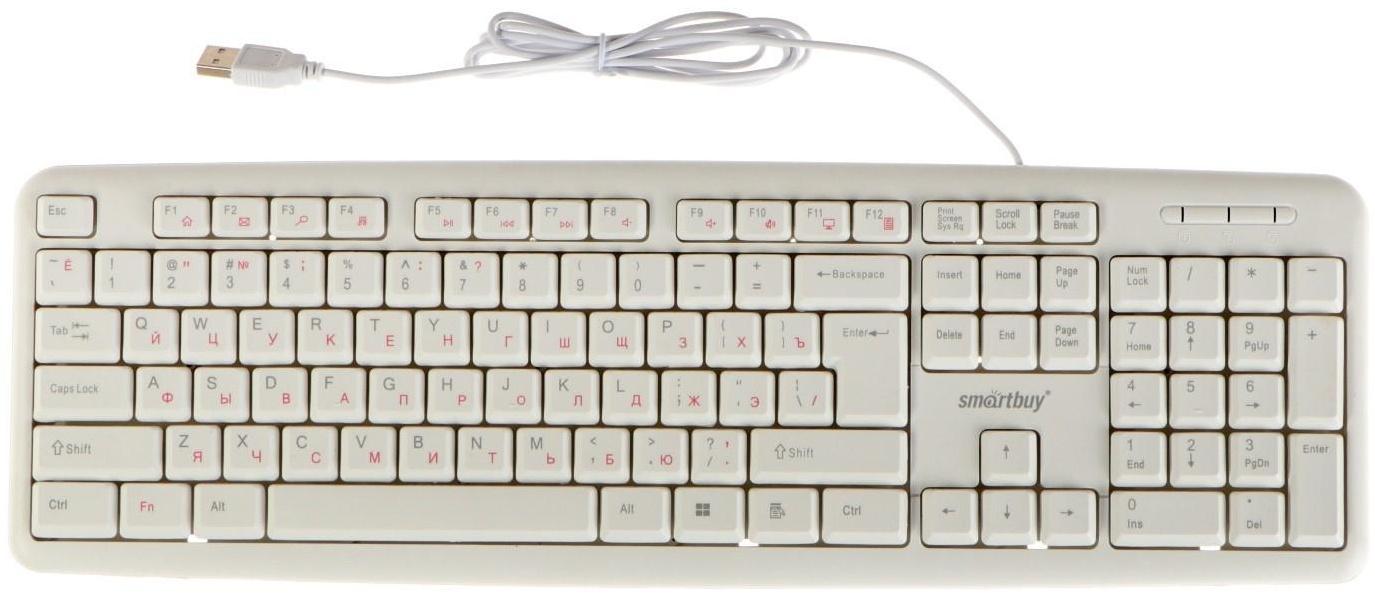 Клавиатура Smartbuy ONE 210, проводная, мембранная, 104 клавиши, USB, белая