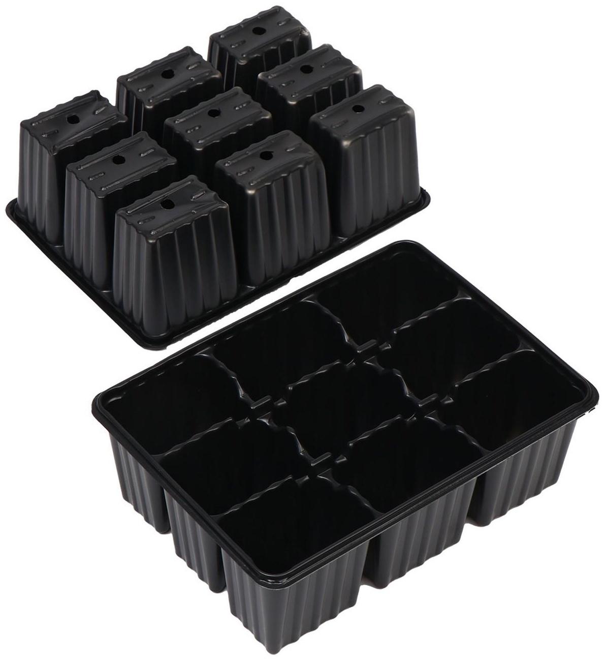 Мини-парник для рассады, 57 × 17 × 12 см, 3 вставки, 27 ячеек, чёрный