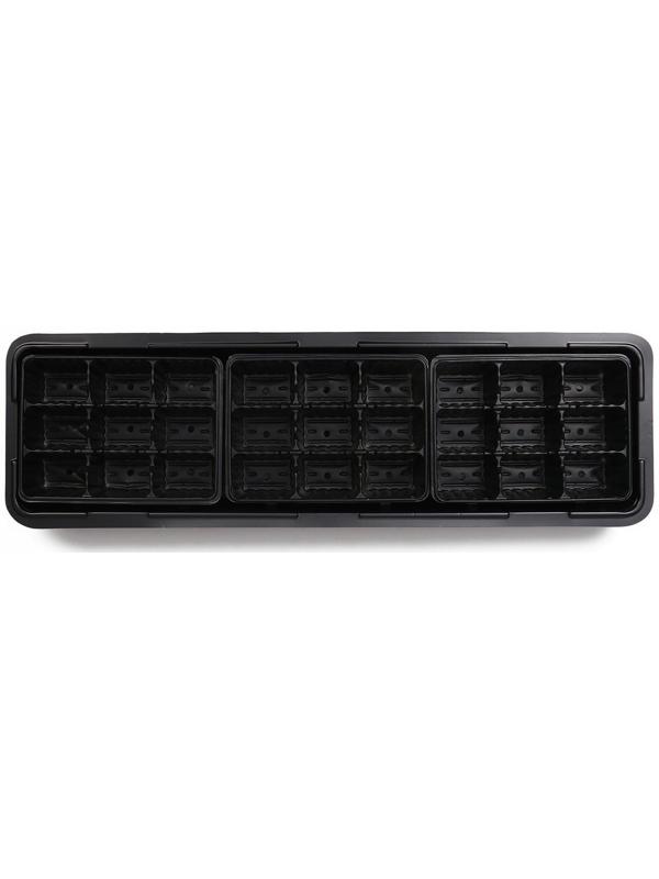 Мини-парник для рассады, 57 × 17 × 12 см, 3 вставки, 27 ячеек, чёрный