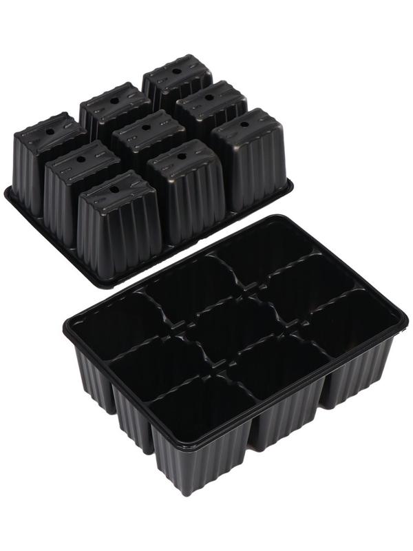 Мини-парник для рассады, 57 × 17 × 12 см, 3 вставки, 27 ячеек, чёрный