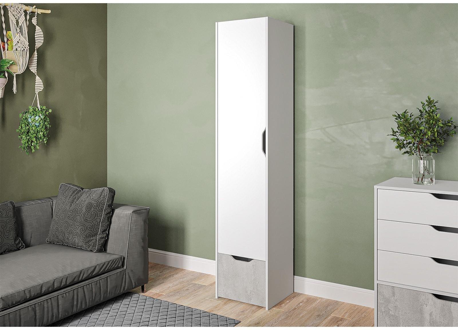 Шкаф-пенал бельевой Мико 440х420х2050 белый/бриллиант/Бетон