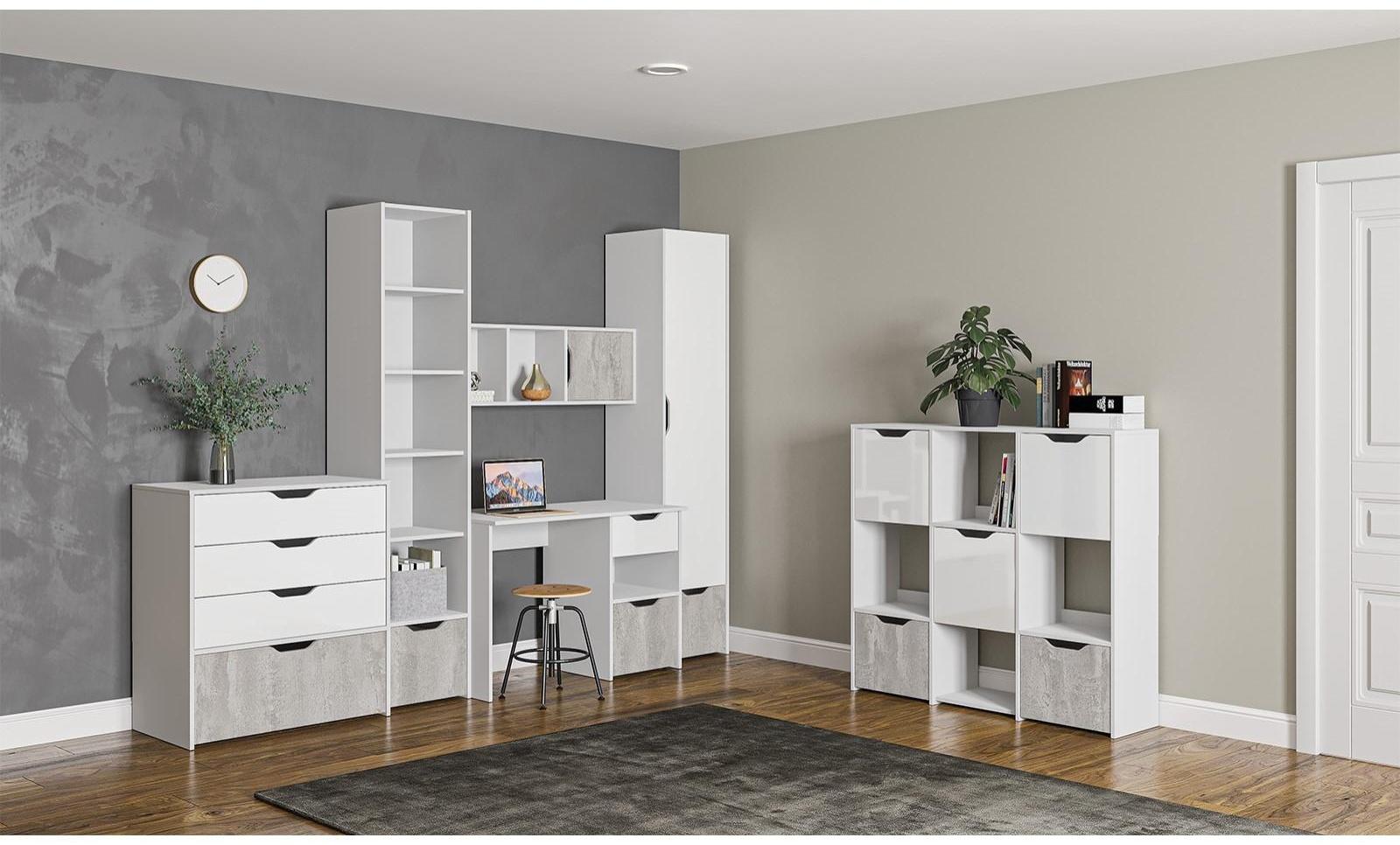 Шкаф-пенал бельевой Мико 440х420х2050 белый/бриллиант/Бетон