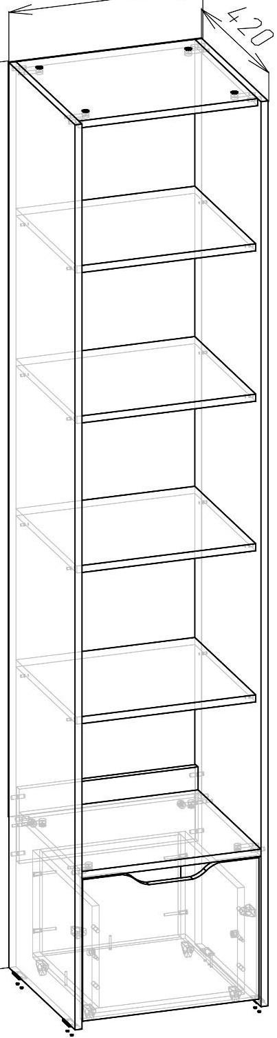 Шкаф-пенал открытый Мико 440х420х2050 бриллиант/Бетон