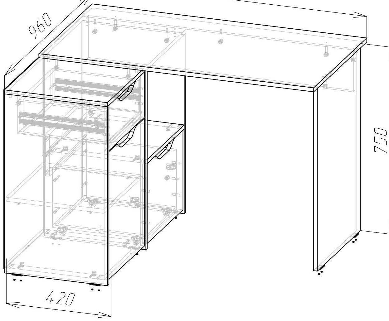 Стол угловой Левый Мико 1100х960х750 белый/бриллиант/Бетон
