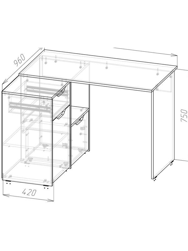 Стол угловой Левый Мико 1100х960х750 белый/бриллиант/Бетон