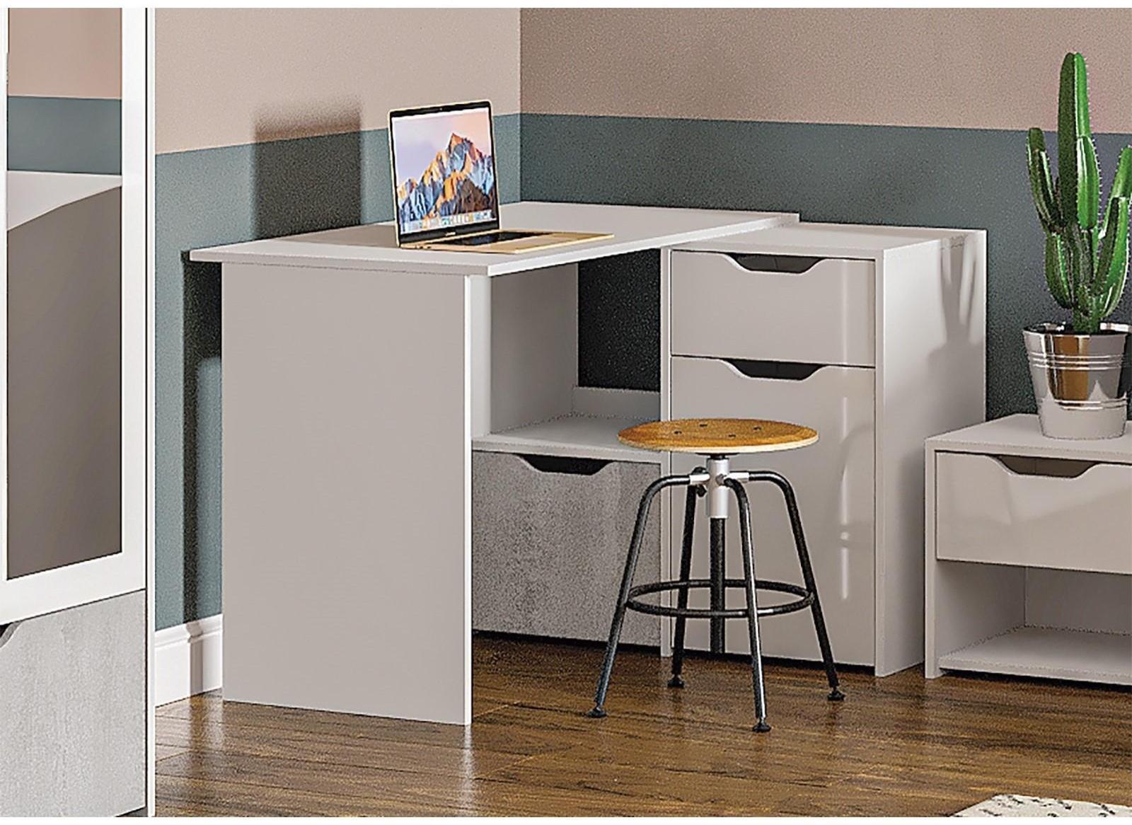 Стол угловой Правый Мико 1100х960х750 белый/бриллиант/Бетон