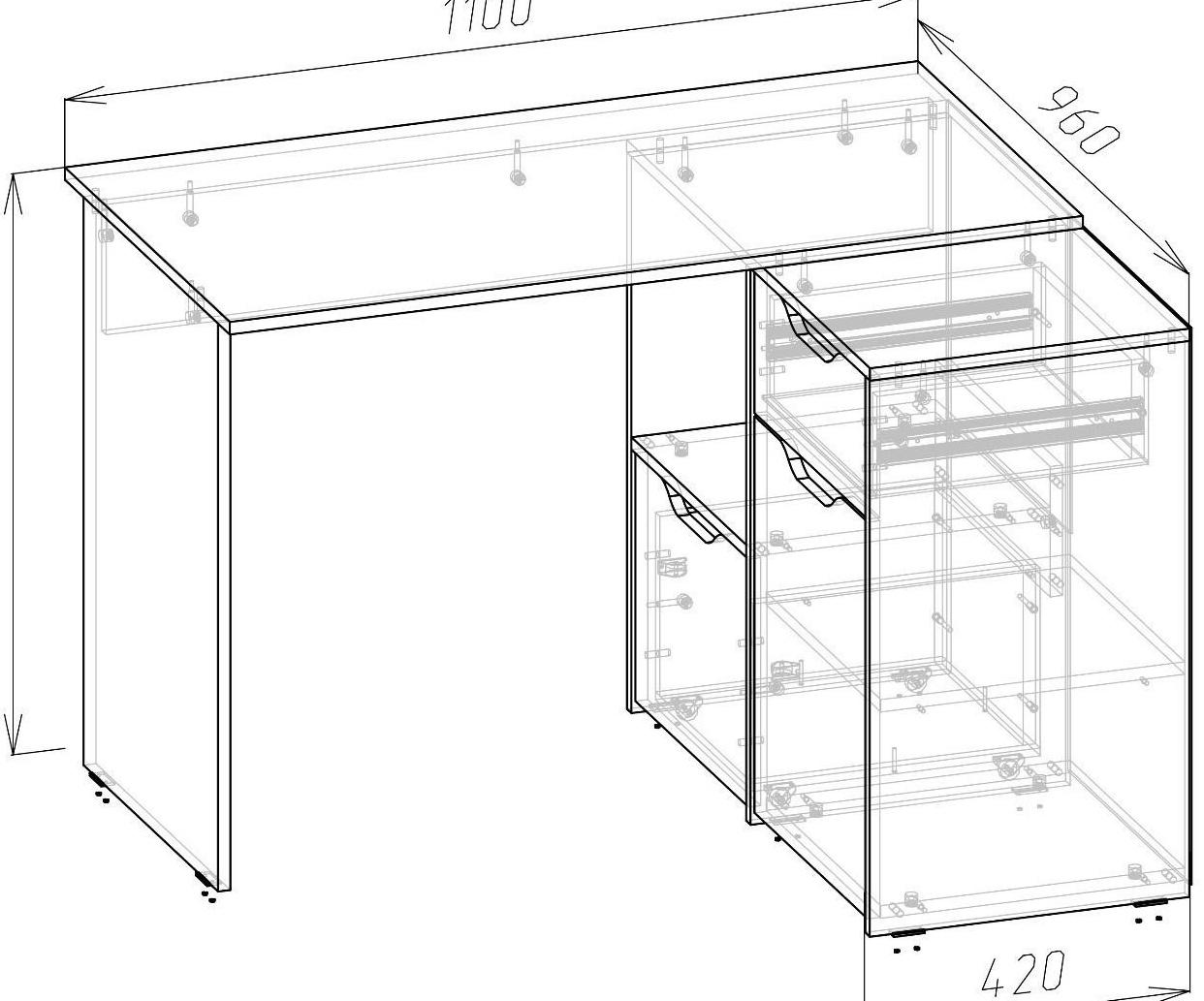 Стол угловой Правый Мико 1100х960х750 белый/бриллиант/Бетон