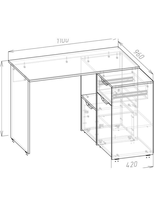 Стол угловой Правый Мико 1100х960х750 белый/бриллиант/Бетон