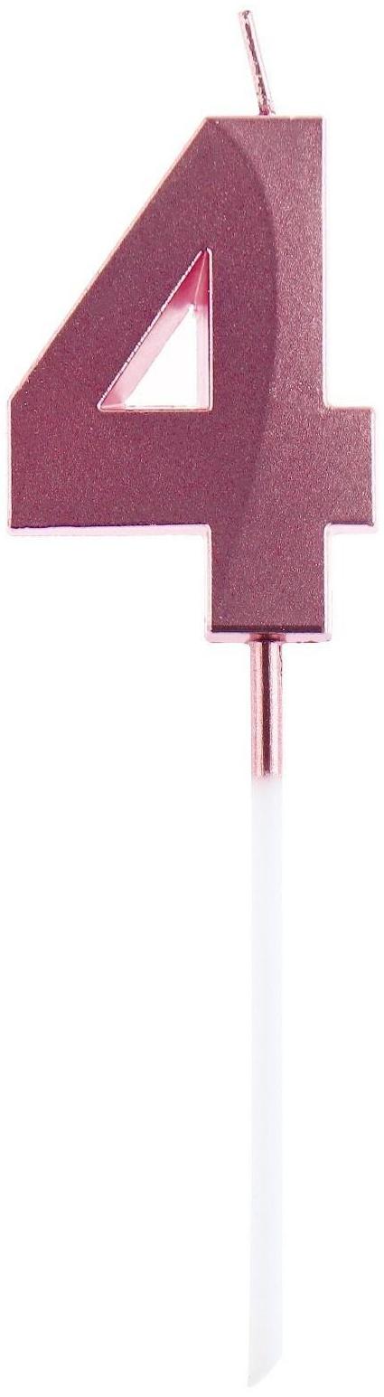 Свеча в торт цифра «4», розовый перламутр