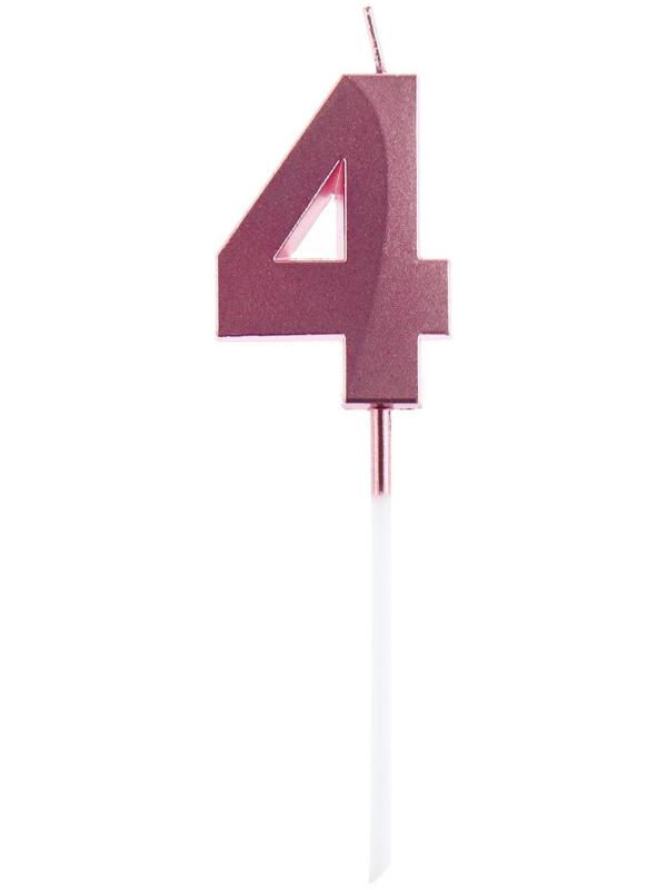 Свеча в торт цифра «4», розовый перламутр