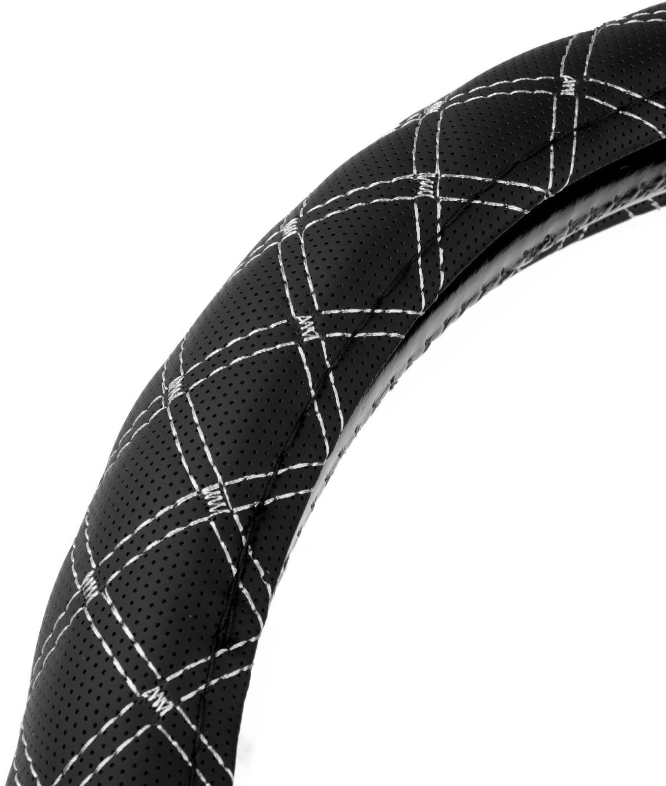 Оплетка на руль Nova Bright экокожа, прострочка серый ромб, черная, размер L