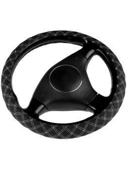 Оплетка на руль Nova Bright экокожа, прострочка серый ромб, черная, размер L