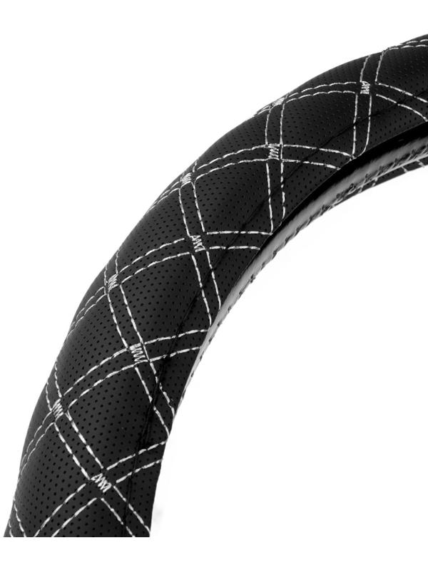 Оплетка на руль Nova Bright экокожа, прострочка серый ромб, черная, размер L