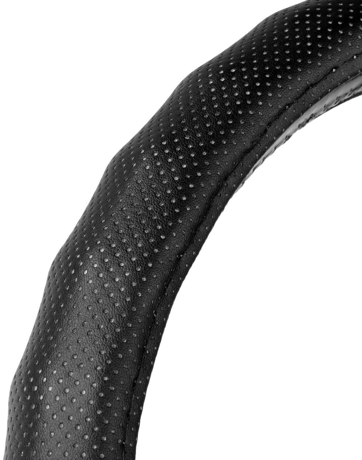 Оплетка на руль Nova Bright экокожа, черная, ребристая, перфорация, размер М