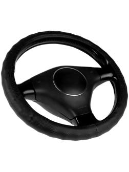Оплетка на руль Nova Bright экокожа, черная, ребристая, перфорация, размер М