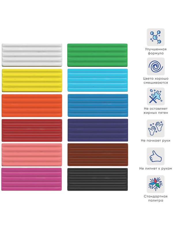 Пластилин 12 цветов, 216г, ErichKrause ArtBerry, со стеком, в картонной упаковке