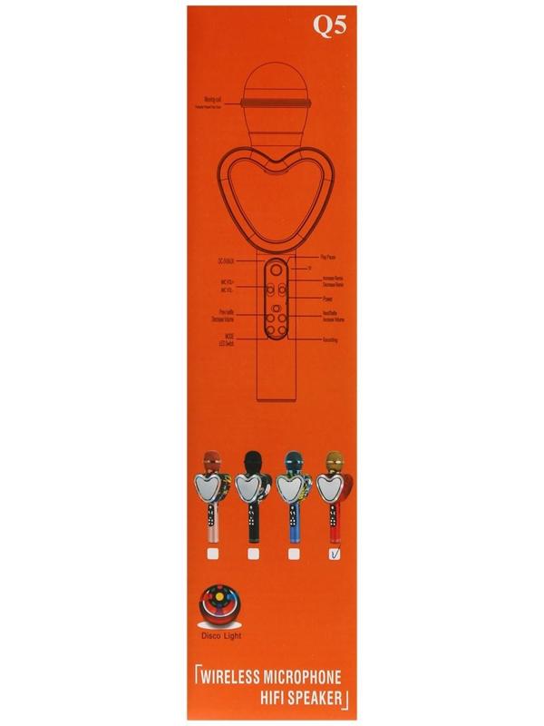 Микрофон для караоке Q5, 3 Вт, 1800 мАч, Bluetooth, FM, microSD, красный