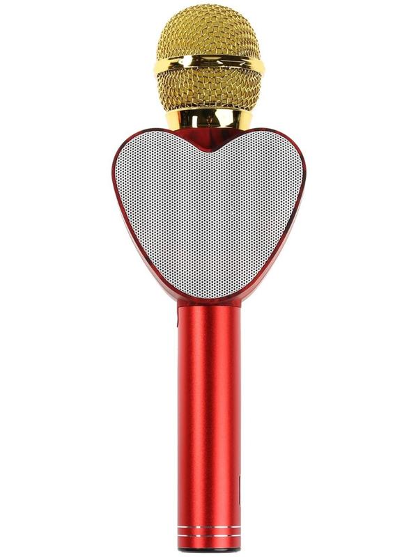 Микрофон для караоке Q5, 3 Вт, 1800 мАч, Bluetooth, FM, microSD, красный