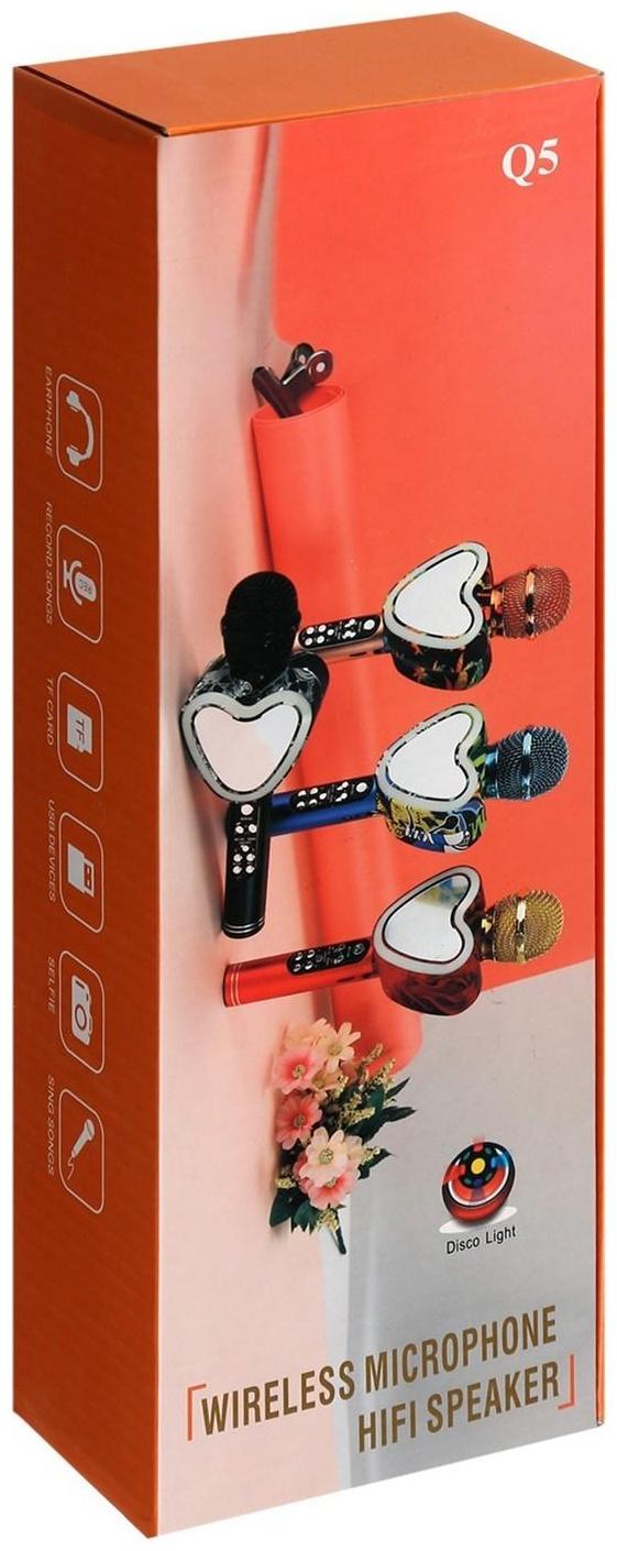 Микрофон для караоке Q5, 3 Вт, 1800 мАч, Bluetooth, FM, microSD, розовый
