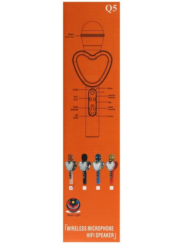 Микрофон для караоке Q5, 3 Вт, 1800 мАч, Bluetooth, FM, microSD, розовый