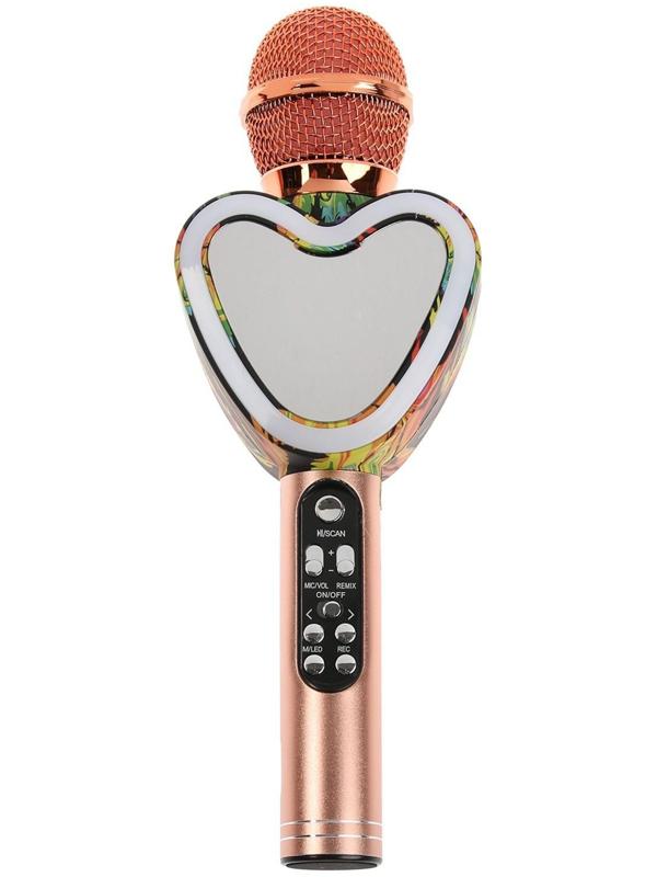 Микрофон для караоке Q5, 3 Вт, 1800 мАч, Bluetooth, FM, microSD, розовый