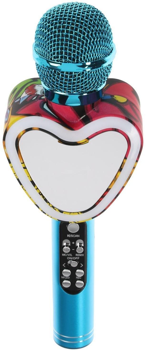 Микрофон для караоке Q5, 3 Вт, 1800 мАч, Bluetooth, FM, microSD, синий